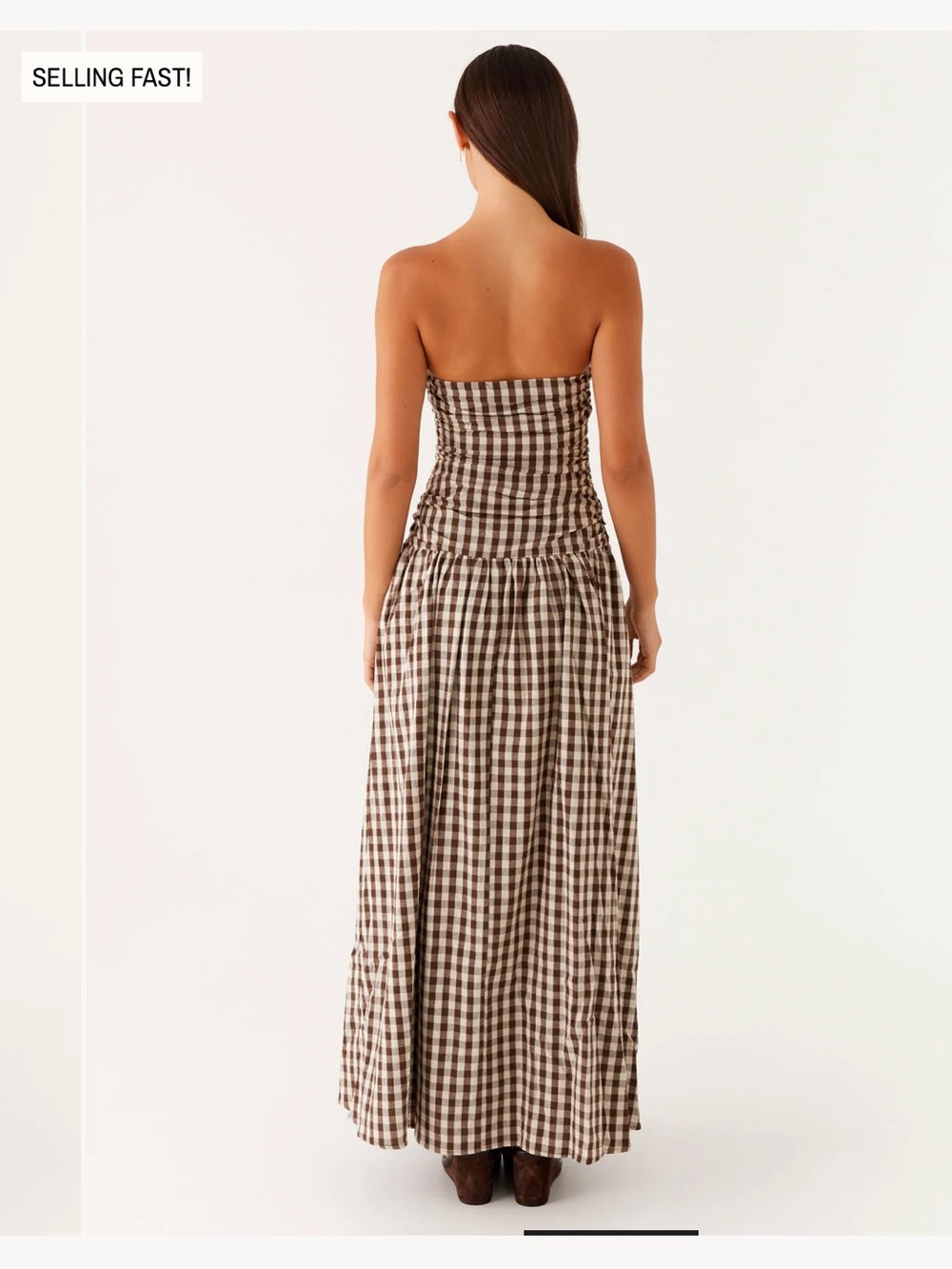 Peppermayo Carmel Maxi Dress Strapless Brown Gingham - Picture 2 of 8